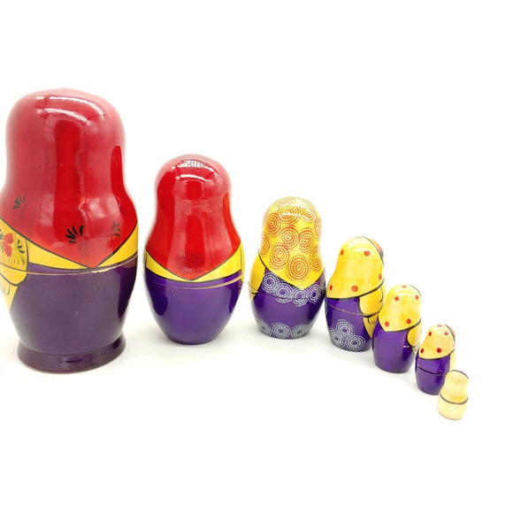 Vintage Russian Nesting Dolls Set of 7 Piece Wooden Babushka Matryoshka - Picture 11 of 16